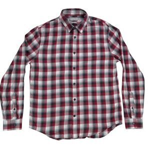 Vince Classic Fit Plaid Shirt Men's M Red Gray Button Front M4897-1362